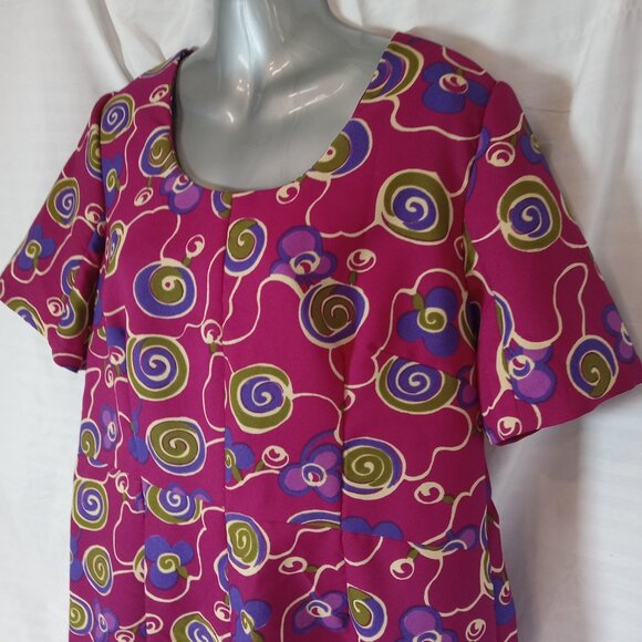 Vintage Handmade Dress Size XL Purple 1960s Retro Floral Psychedelic Swirl - Picture 6 of 12